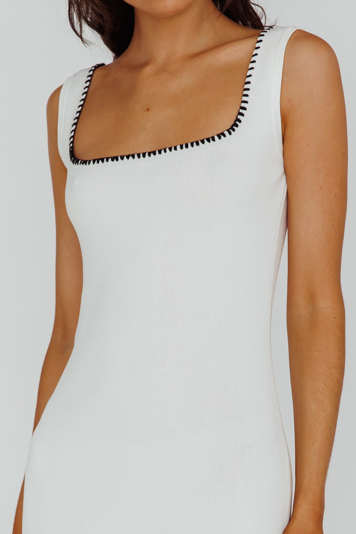 North Shore Blanket Stitch Knit Maxi Dress White