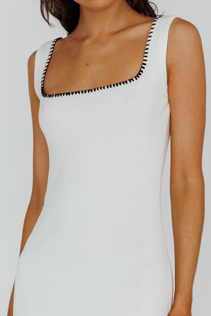 North Shore Blanket Stitch Knit Maxi Dress White