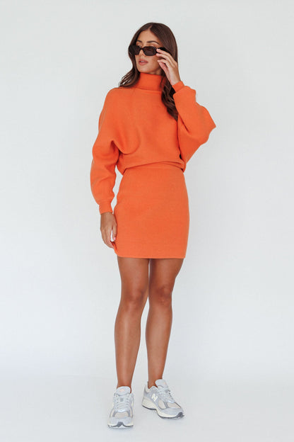North Star High Neck Sweater Mini Dress Orange