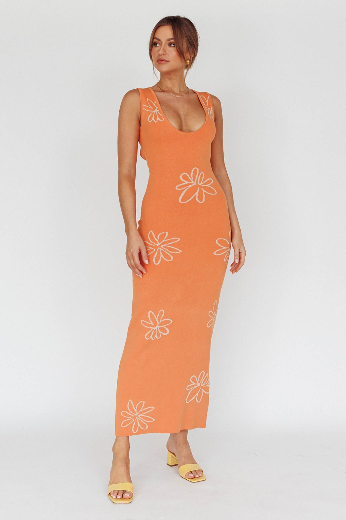 Sunland Knit Maxi Dress Flower Tangerine