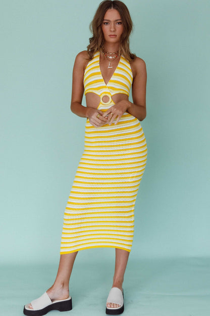Makaria Cut-Out Crochet Midi Dress Lemon
