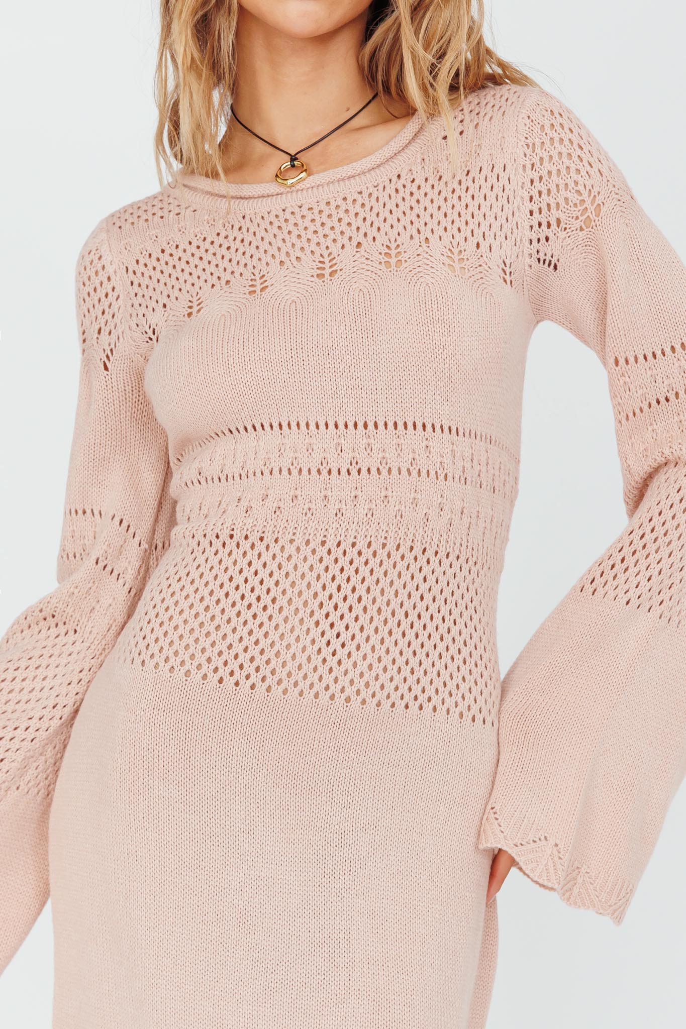 Gail Long Sleeve Crochet Maxi Dress Blush