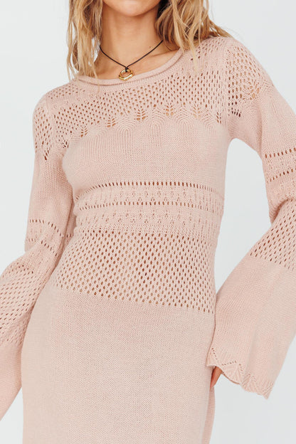 Gail Long Sleeve Crochet Maxi Dress Blush
