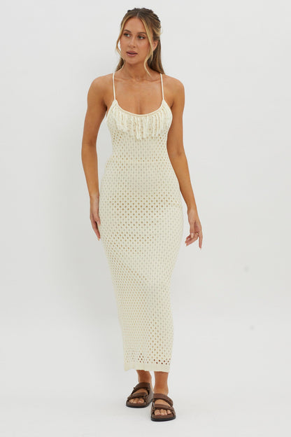 Kesha Open Back Crochet Maxi Dress Cream