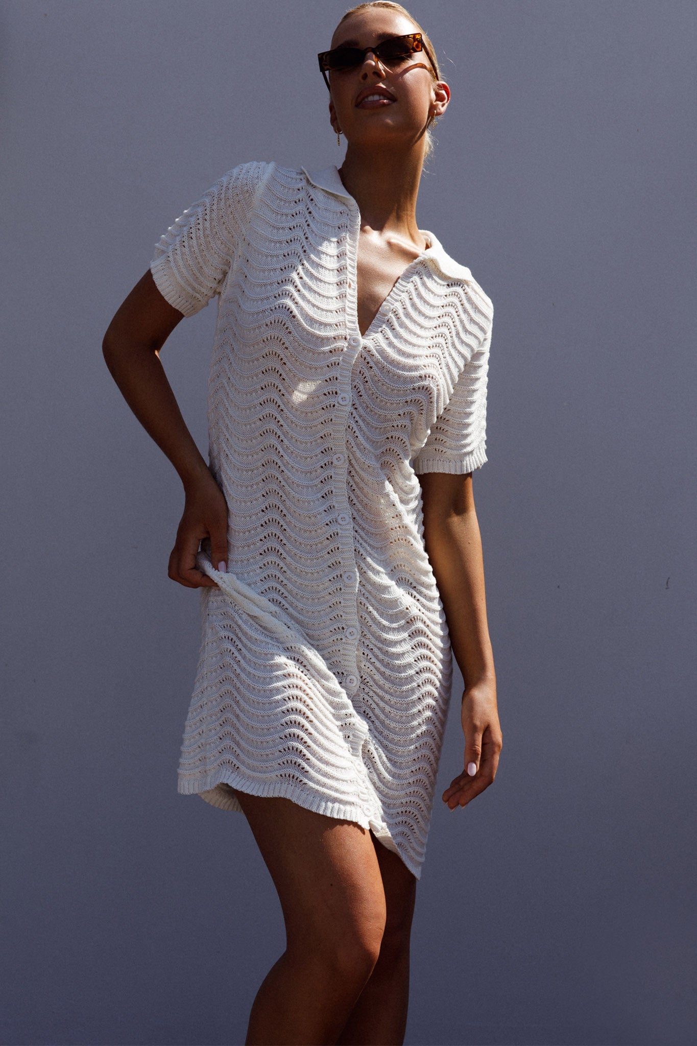 Glennon B Crochet Shirt Dress White