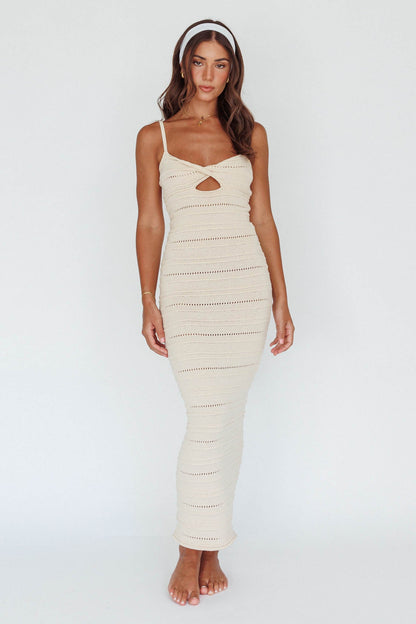 Beachside Crochet Knit Maxi Dress Oat