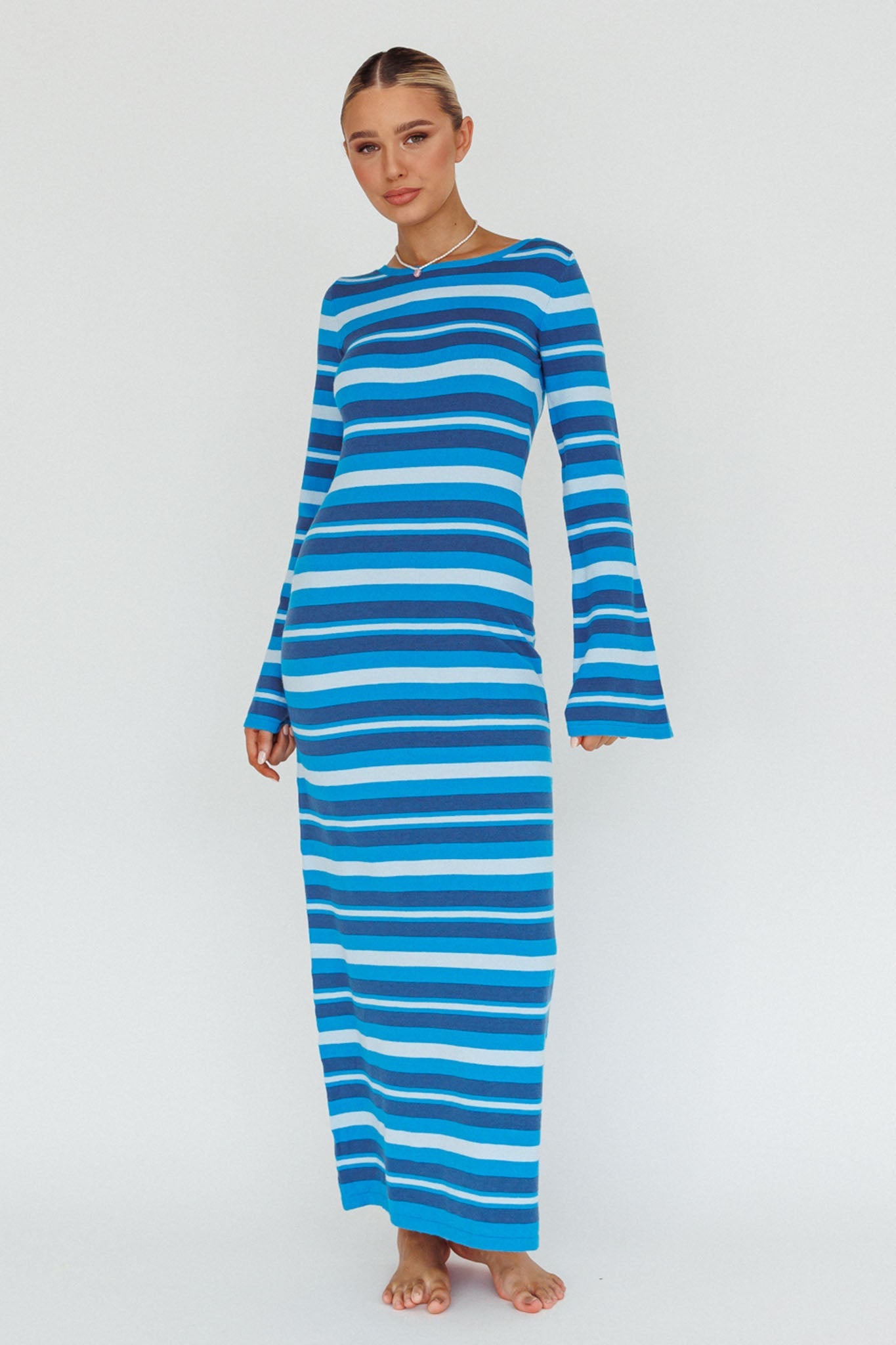 Jozie Long Sleeve Maxi Dress Stripe Blue