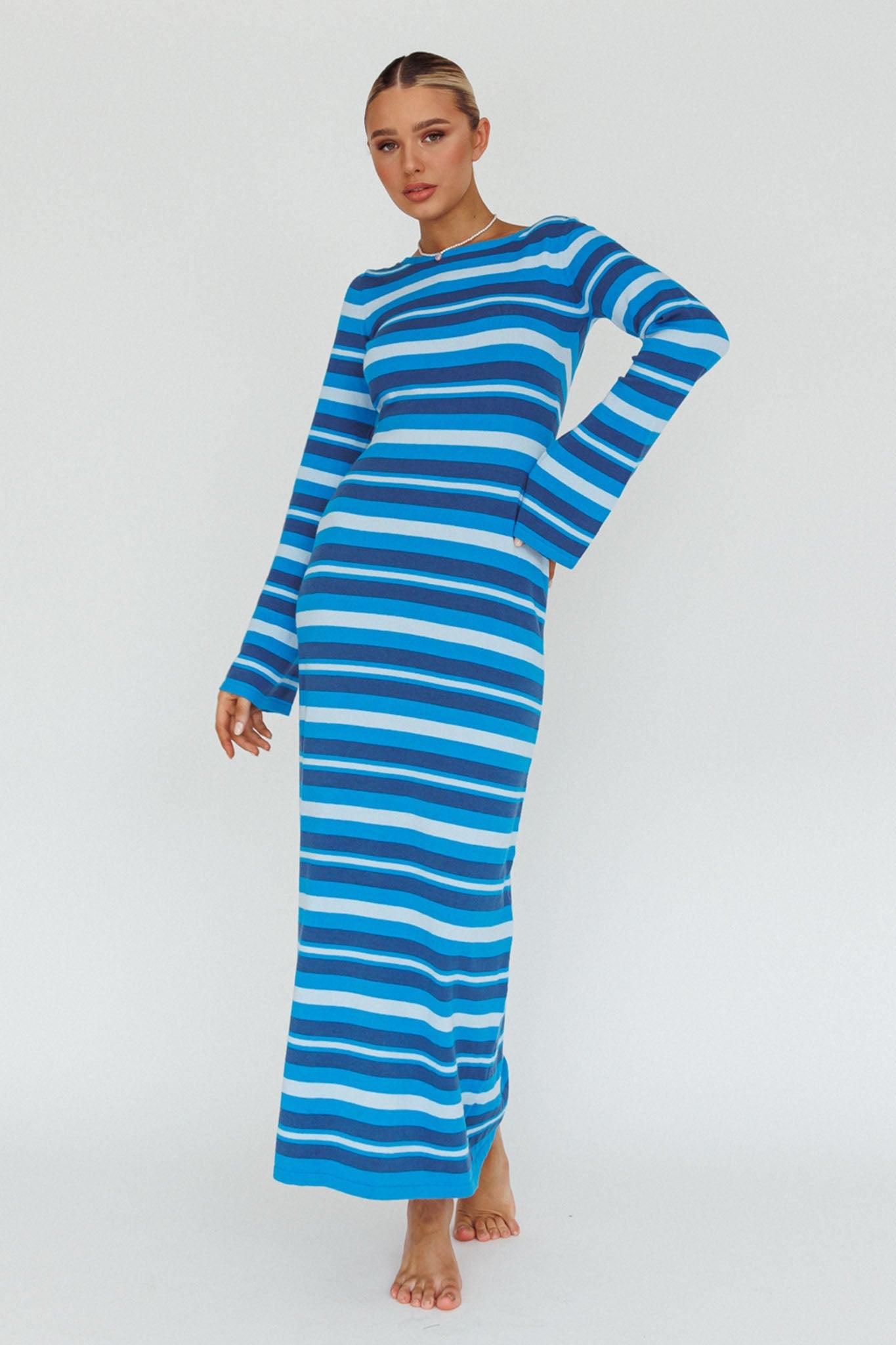 Jozie Long Sleeve Maxi Dress Stripe Blue