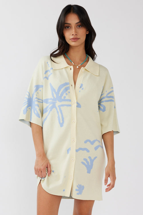 Nalani Button Up Knit Dress Lemon/Baby Blue