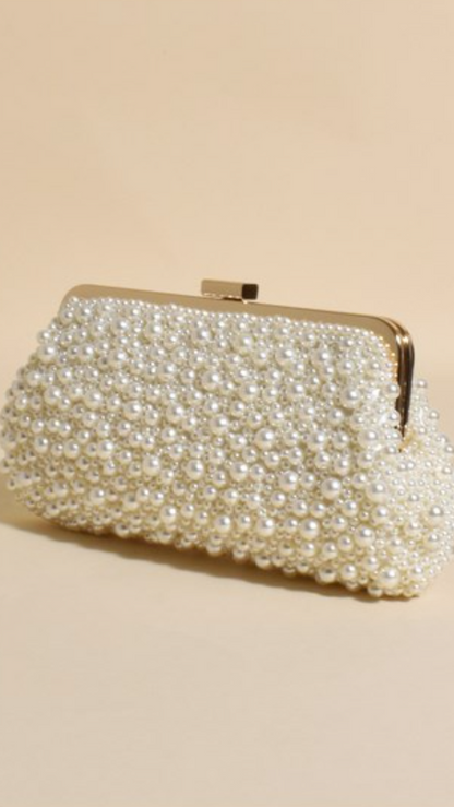 Norma Jean Faux Pearl Clutch - Cream/Gold