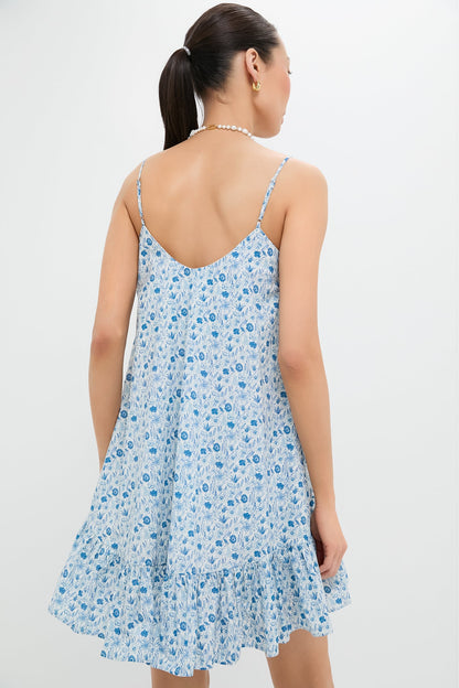 Blue & White Ditsy Floral Bayberry Mini Dress