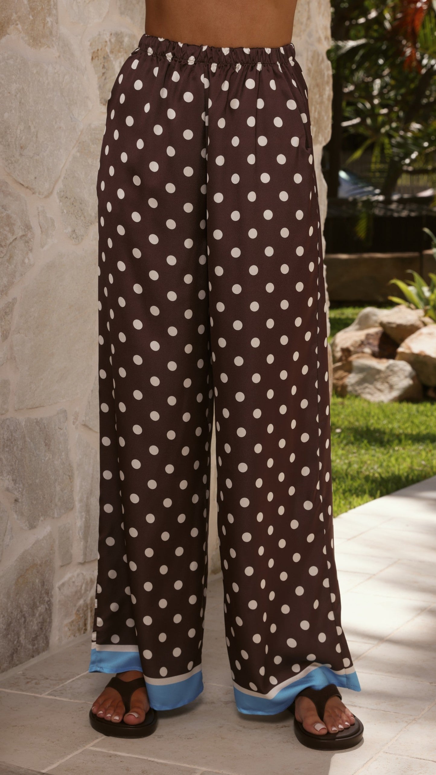 Harley Scarf Top and Pants Set - Brown Polka