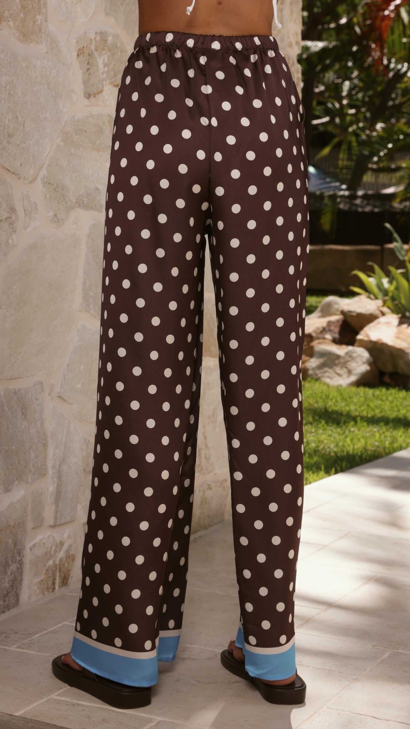Harley Scarf Top and Pants Set - Brown Polka