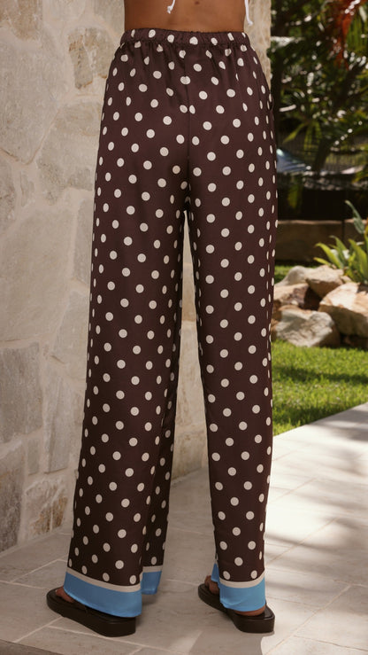 Harley Scarf Top and Pants Set - Brown Polka