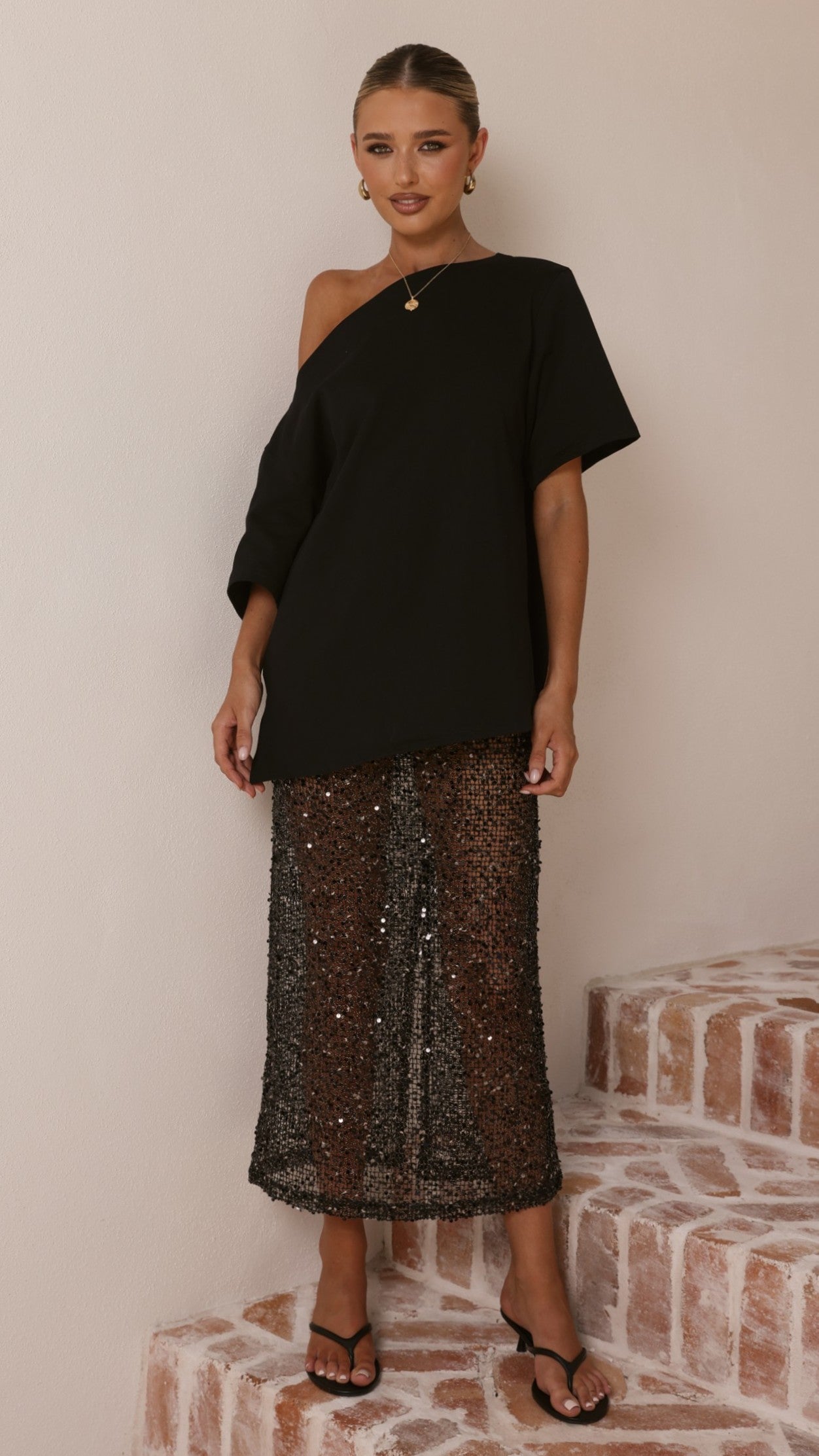 Verlo Sequins Maxi Skirt - Black