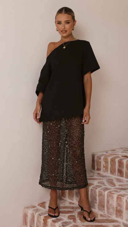 Verlo Sequins Maxi Skirt - Black