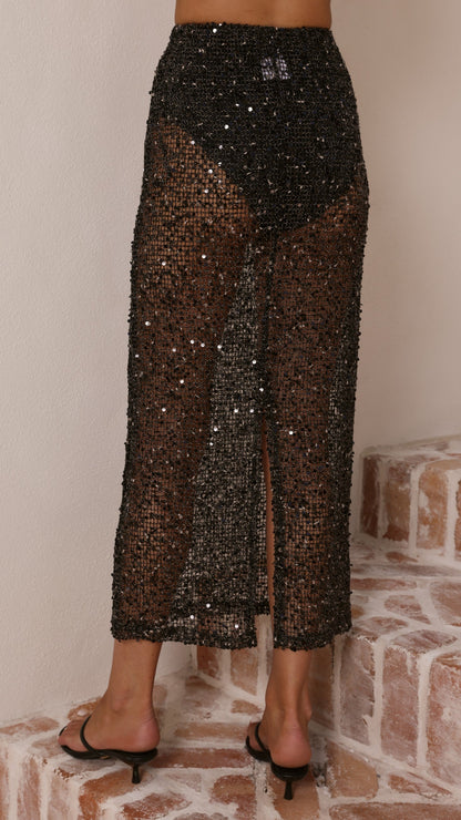 Verlo Sequins Maxi Skirt - Black