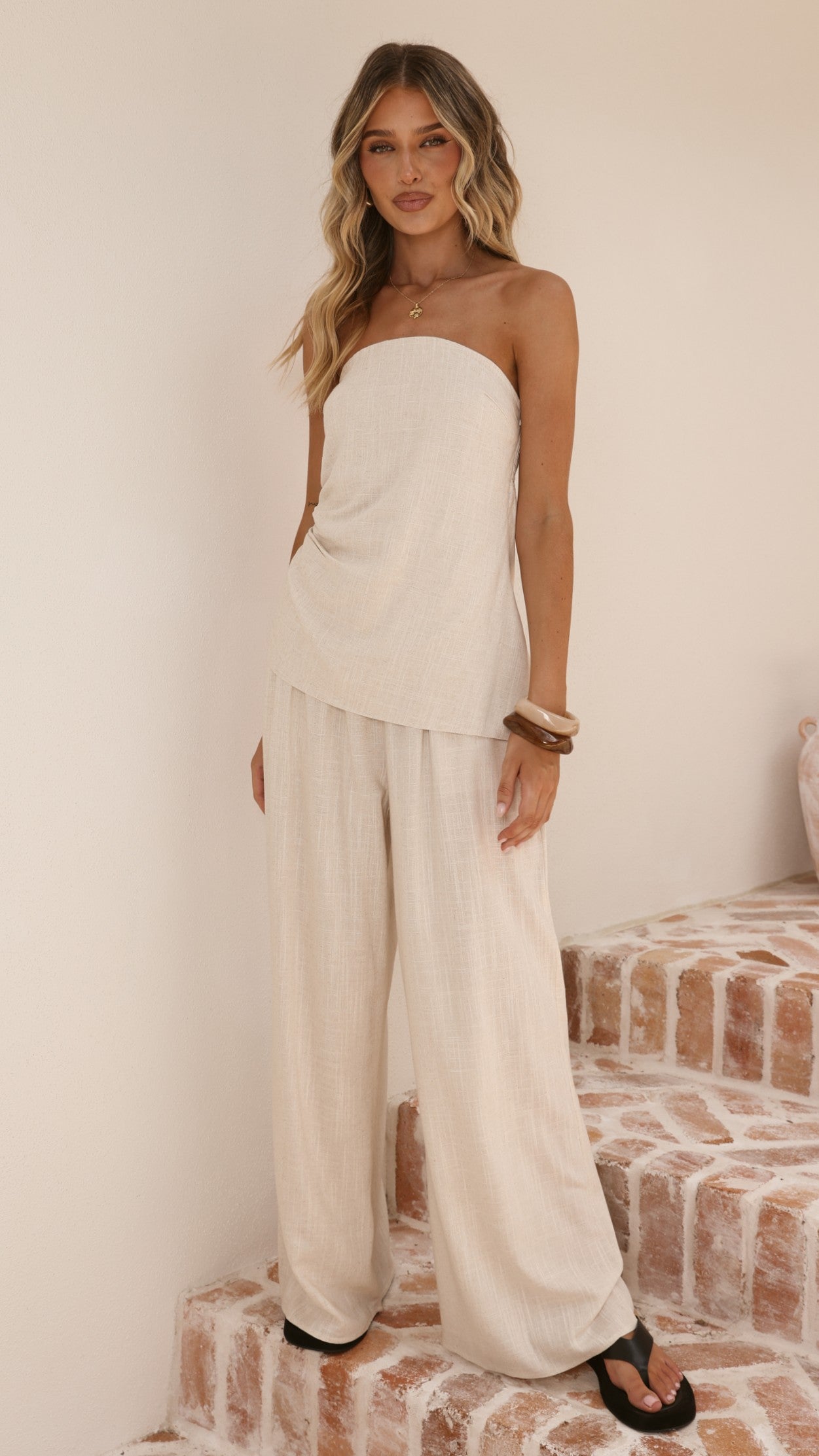 Yuki Strapless Top and Pants Set - Oatmeal