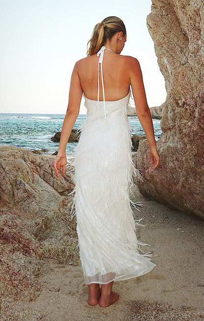 Julianna Maxi Dress ~ White Fringe Sequins