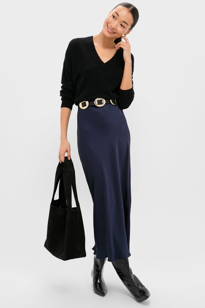 Black Emma Cashmere Boyfriend V-Neck Sweater