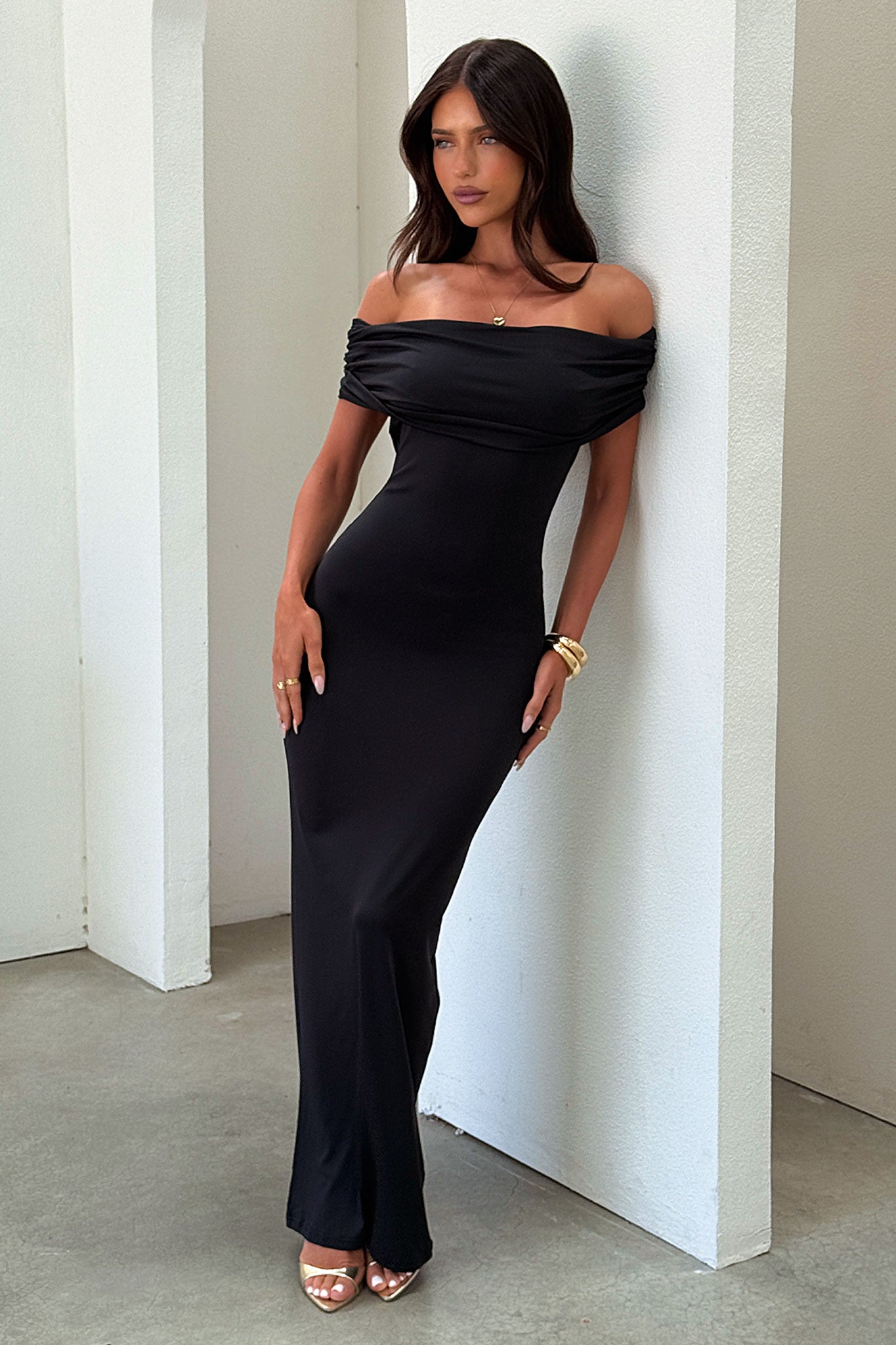 Jackie Off-Shoulder Maxi Dress - Black