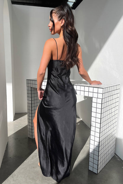 Jennifer Satin Maxi Dress - Black