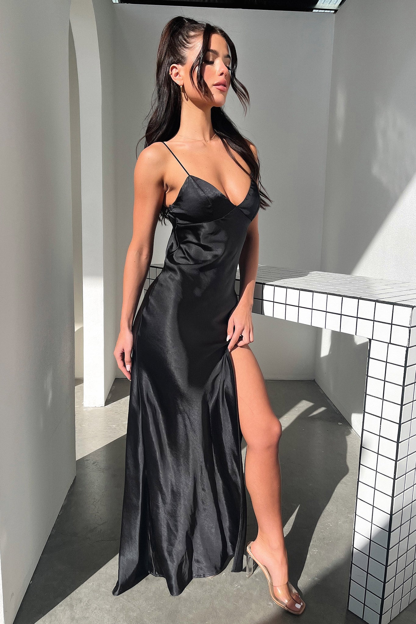 Jennifer Satin Maxi Dress - Black