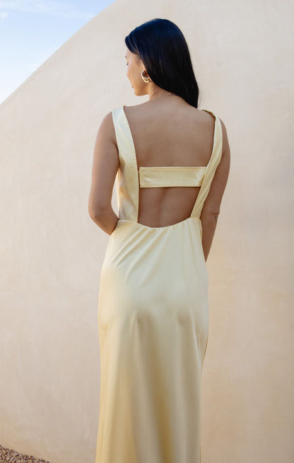 Candice Dress ~ Pale Yellow Luxe Satin