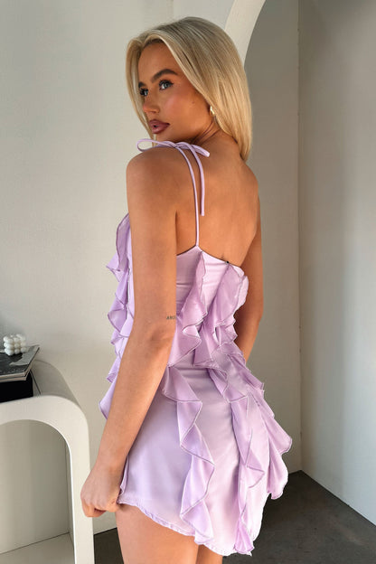 Kansis One Shoulder Ruffle Mini Dress - Lilac