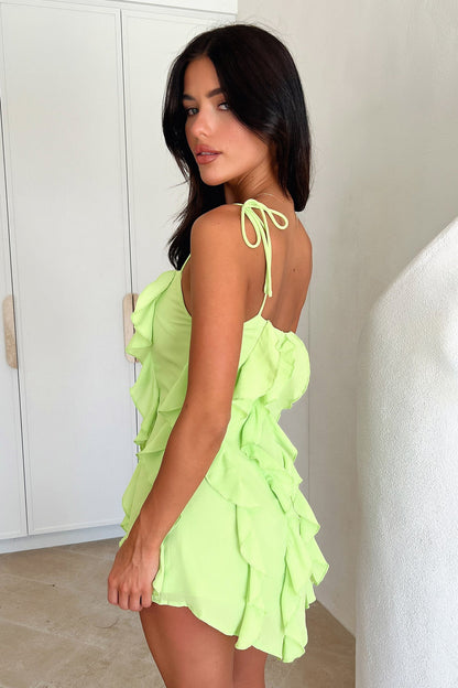 Kansis One Shoulder Ruffle Mini Dress - Green