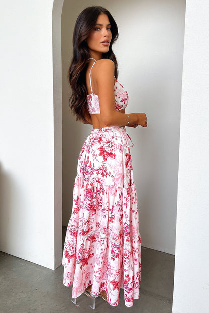 Kei Maxi Skirt - Pink / Red Floral