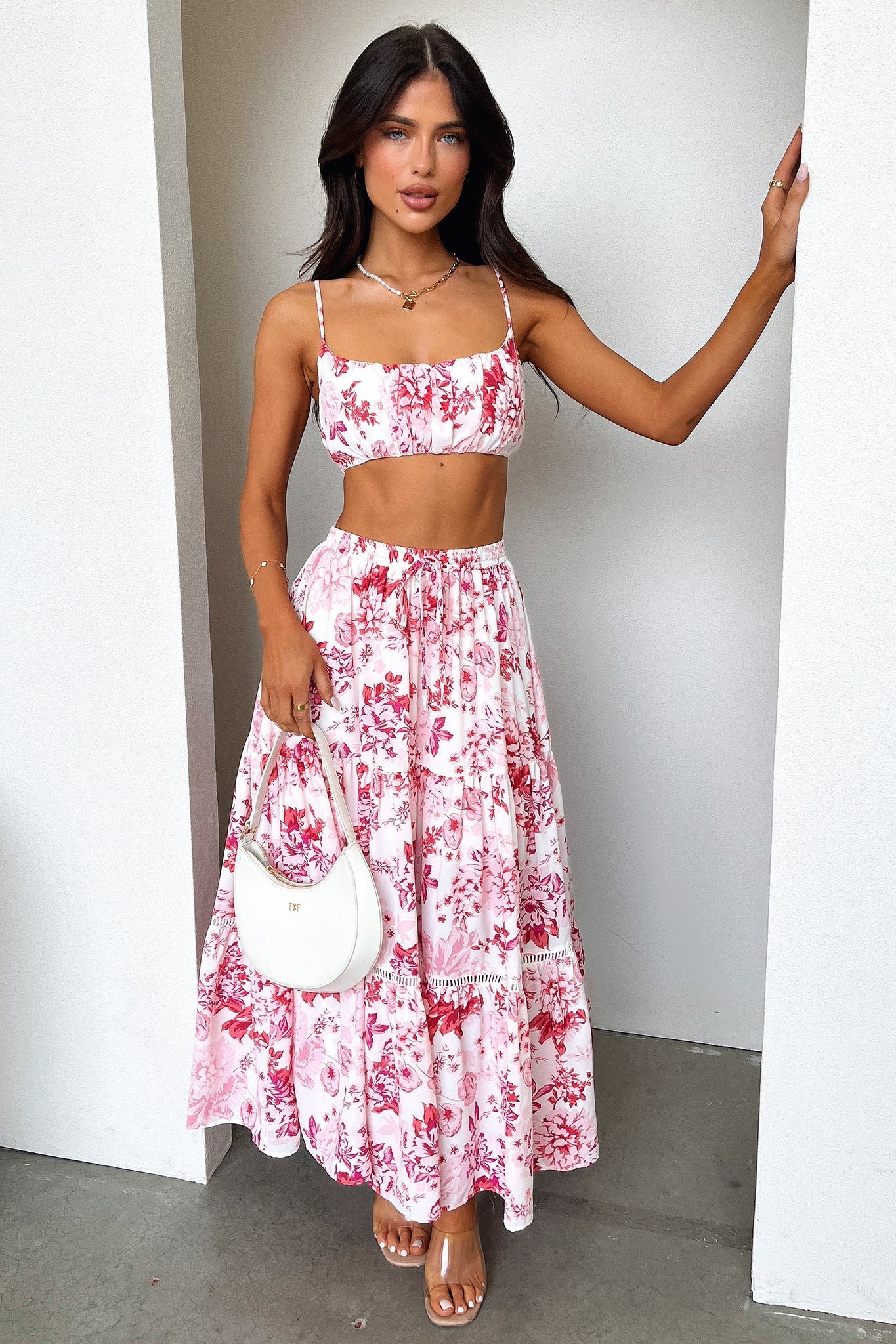 Kei Maxi Skirt - Pink / Red Floral