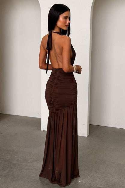 Kova Halter Neck Maxi Dress - Brown