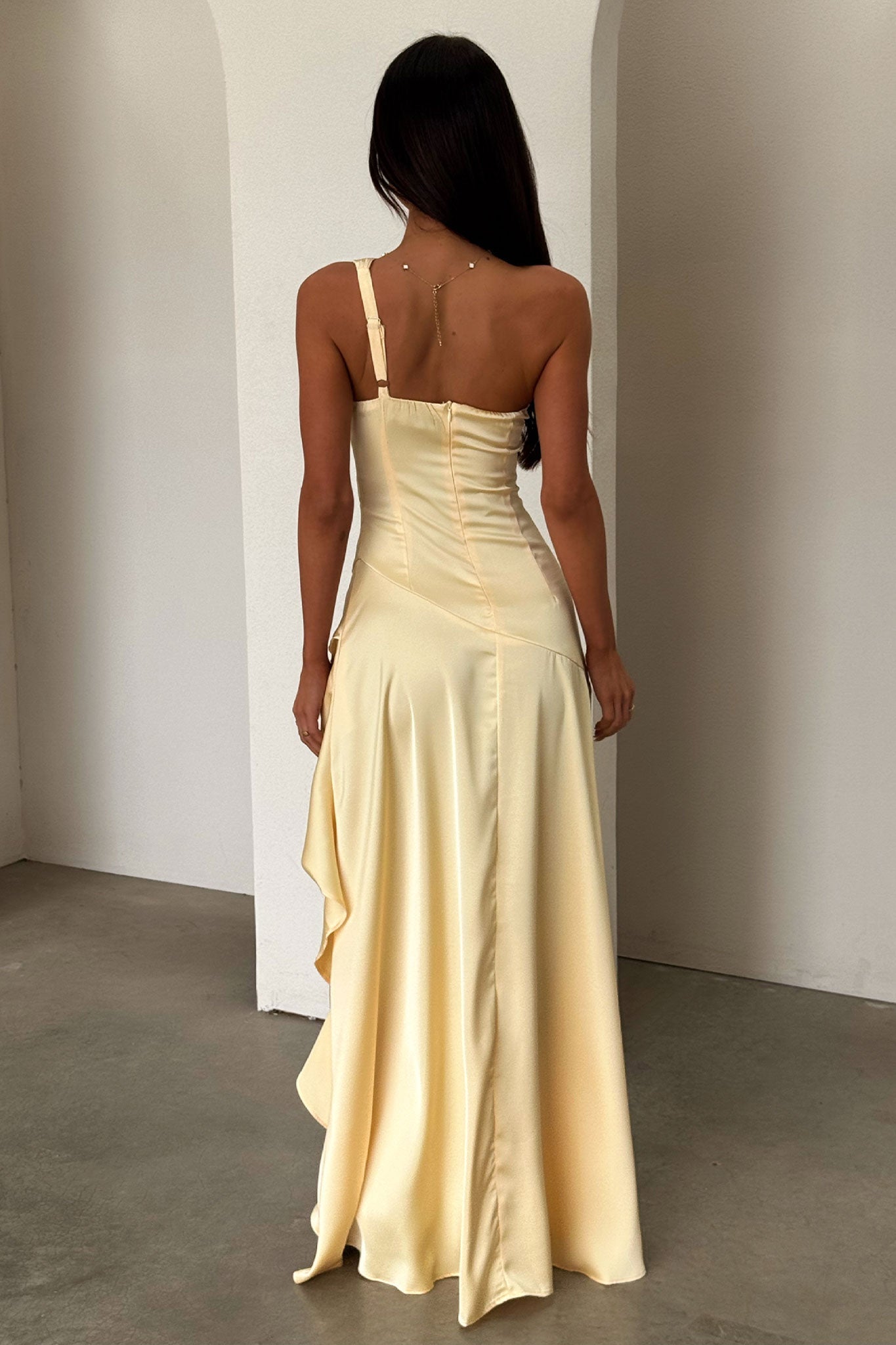 Leni One Shoulder Satin Maxi Dress - Yellow