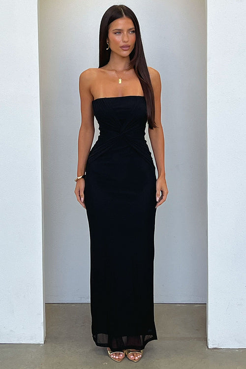Lennen Strapless Mesh Maxi Dress - Black