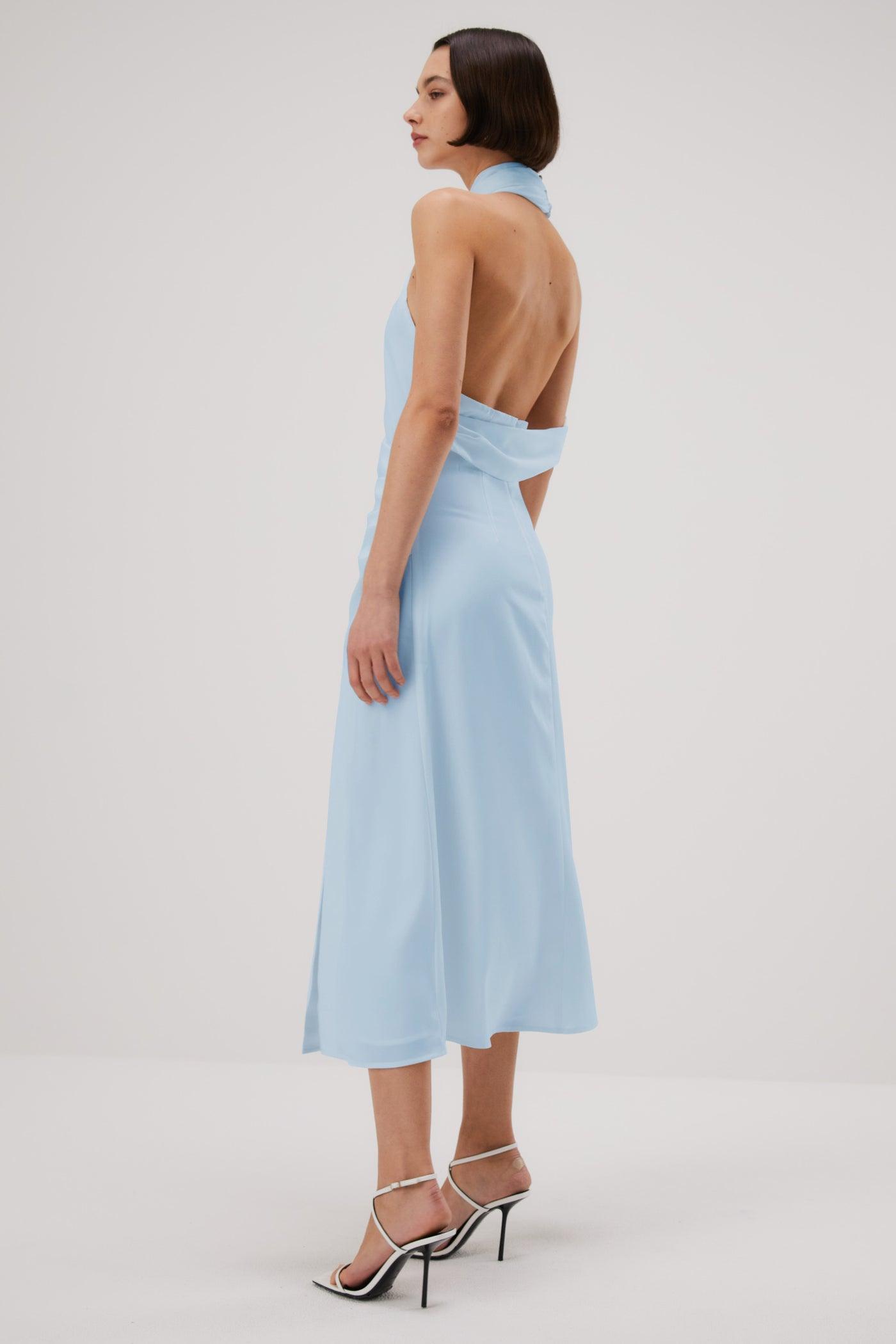Misha Della Satin Midi Dress - Sky Blue