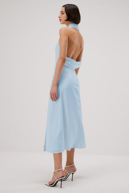 Misha Della Satin Midi Dress - Sky Blue
