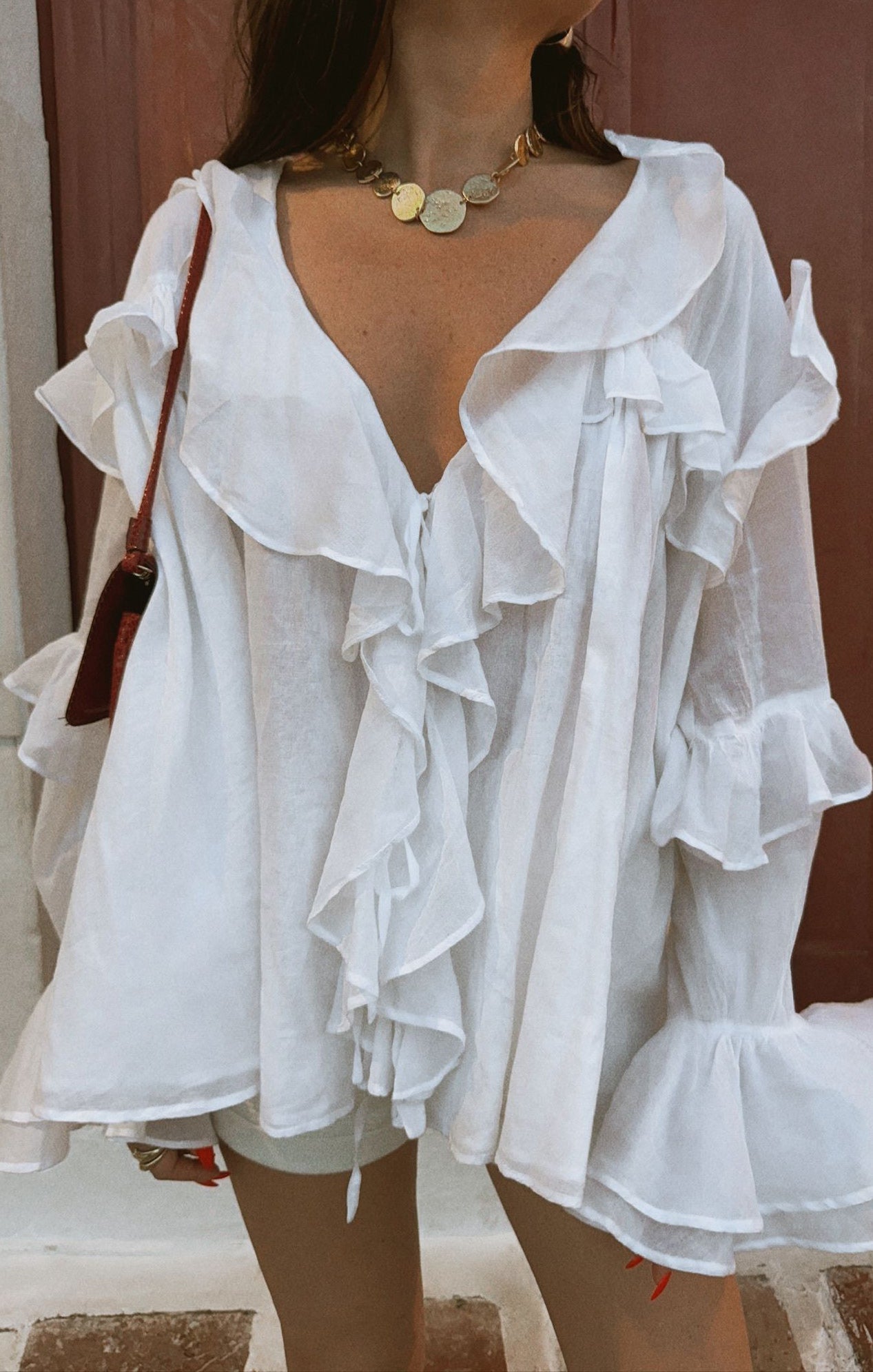 Joss Ruffle Top ~ White Voile