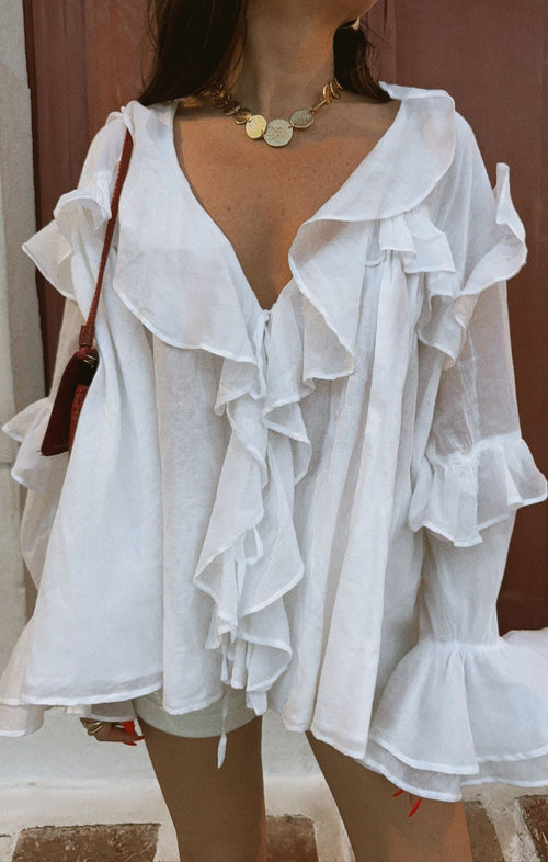 Joss Ruffle Top ~ White Voile