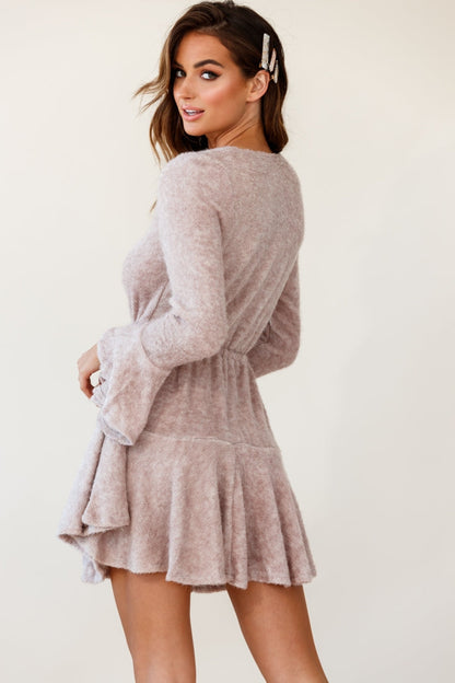 Wait For It Long Sleeve Drawstring Dress Blush