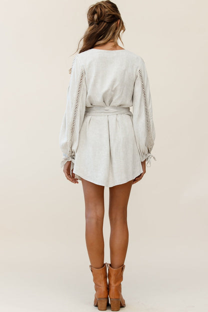 Ruthie Balloon Sleeve Crochet Insert Dress Natural