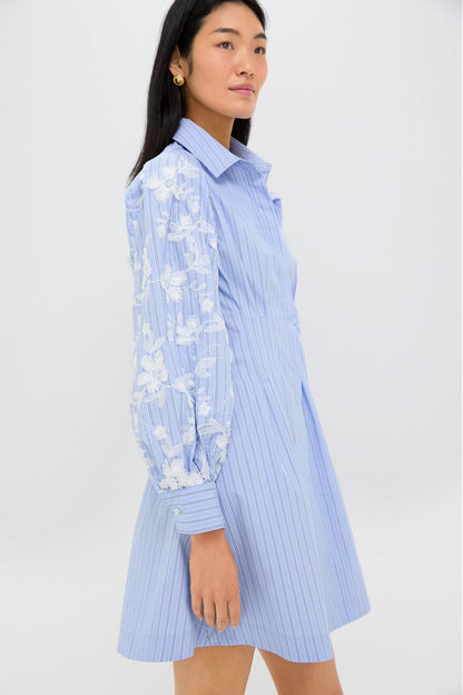Blue Stripe Embroidery Mini Corinne Dress