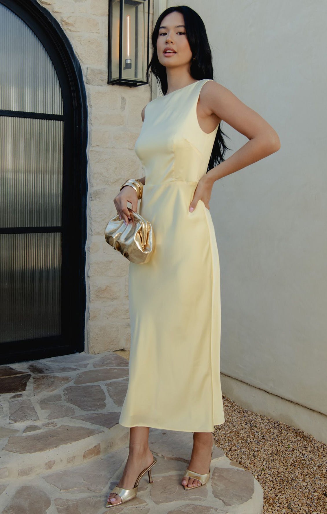 Candice Dress ~ Pale Yellow Luxe Satin