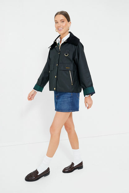 Black and Sage Tartan Catton Wax Jacket